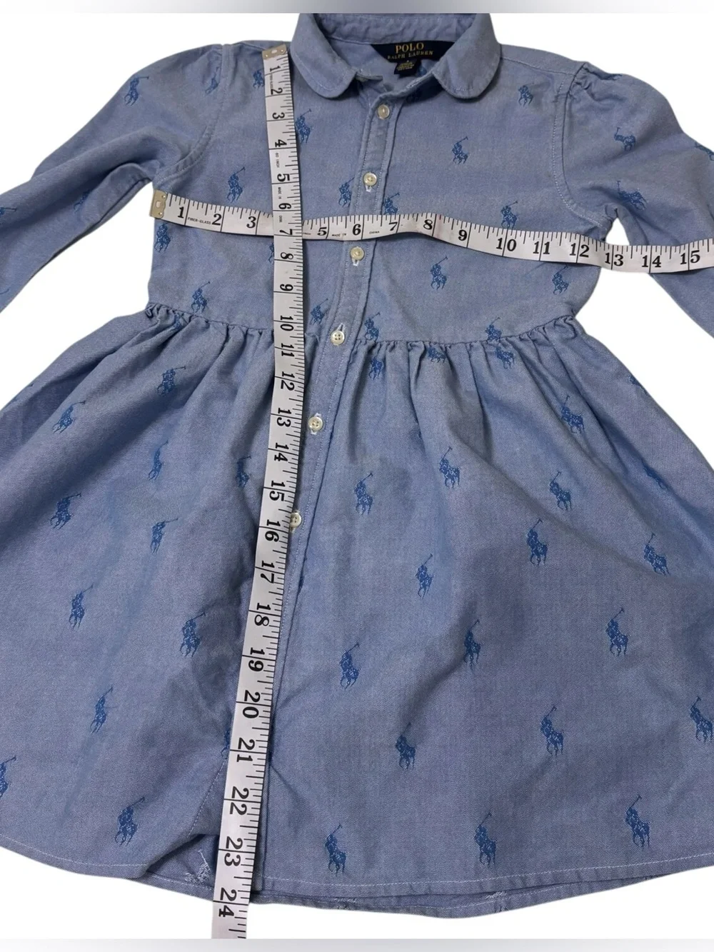Polo Ralph Lauren Chambray embroidered Print Button-Front Shirt Dress size 6